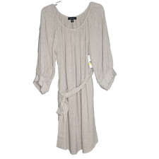 Karen Kane Linen-Blend Peasant Sleeve Dress Size M Belted $168 Beige Neutral NEW