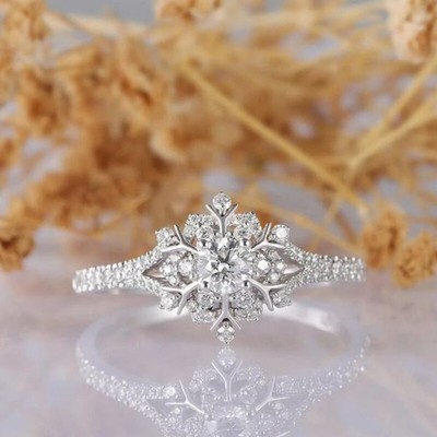 Flower Engagement Rising Split Shank Ring 14K White Gold 1.1CT Diamond Simulated