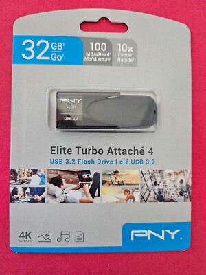 PNY Elite Turbo Attache 4 32GB USB 3.2 Flash Drive Black New Sealed High Speed