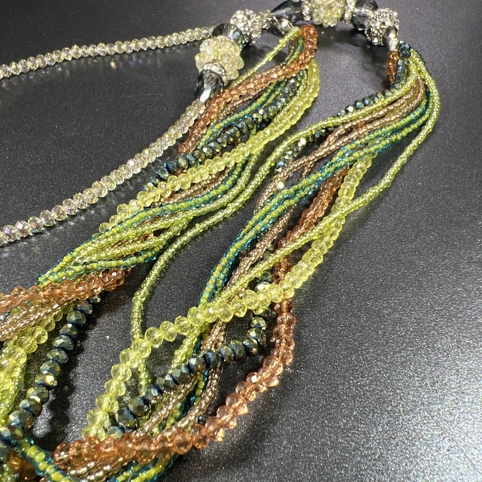 Green Beaded Statement Necklace Layered Aurora Bo… - image 18