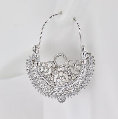 Silver earrings hoops filigree medallion earrings door knocker hoop - Main Image