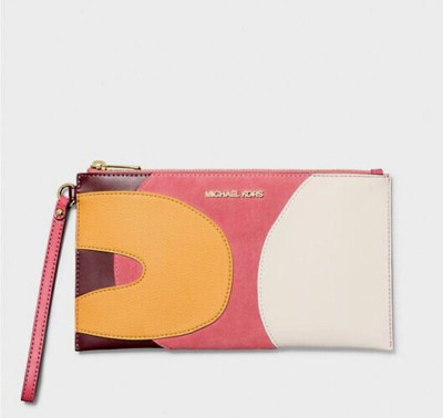 New Michael Kors Jet Set Travel Large Patchwork Wristlet Light Berry Sorbet