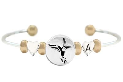 Custom Hummingbird Two Tone Gold Silver Cuff Bracelet Jewelry Choose Initial