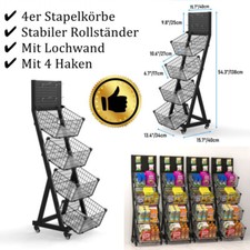 4er Stapelkörbe Gitterkorb Stabil Metall Warenständer Verkaufsständer auf Rollen