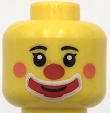 Lego New Yellow Minifigure Head Clown Black Eyebrows Coral Cheeks Red Nose Part