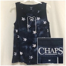 Sz M Medium CHAPS Women’s Sleeveless, Lace Up, Blue Tie Dyed Blouse, Top, Shirt