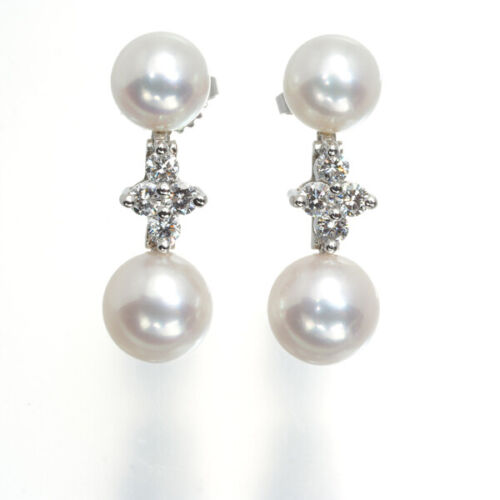 Auth Tiffany&Co. Earrings Pearl 6.8-7.5mm Diamond 950 Platinum - Picture 1 of 6