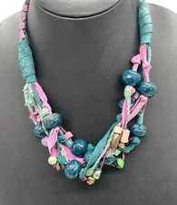 Multicolor Chunky Beaded Layered Multi Strand Necklace Bohemian Boho Hippie