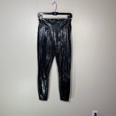 Spanx Faux Patent Leather Leggings Womens S Black Liquid Gloss Shiny 20301R