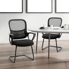 Mesh Office Chair No Wheels Fixed Arm Reception Conference Guest Chair