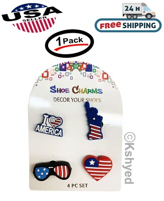 4 Pcs of American Flag USA Shoe Charms For Croc, Bracelet,Shoe & Wristbands -New