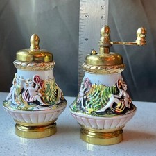 Capodimonte Ceramic Brass Salt Shaker  Pepper Mill Set 3D scene Classical