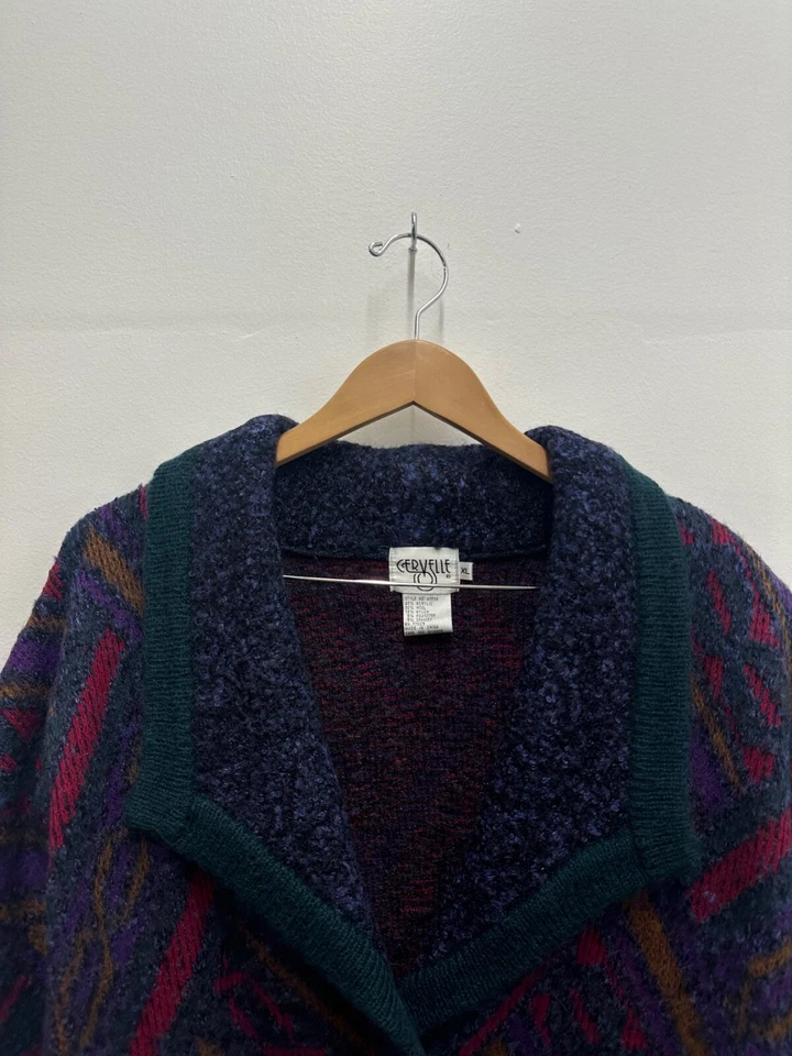 VTG Cervelle Thick Wool Blend Long Button Up Cardigan Aztec Blue Purple - Image 2 of 4