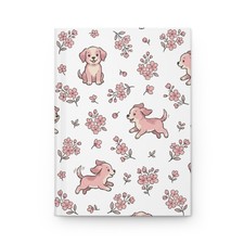 Cute Pink Puppy Floral Hardcover Journal Lined Notebook for Notes and Gifts