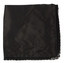 NWOT Italo Ferretti Satin Black w Lace Edges Silk Pocket Square Italy 14"