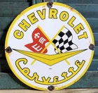 VINTAGE 1961 DATED CHEVROLET CORVETTE DEALER  10” PORCELAIN SIGN