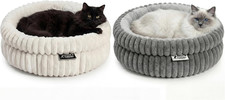 Ultra-Plush round Cat Bed for Indoor Cats 50 Cm   Soft Faux-Fur Donut Cushion wi