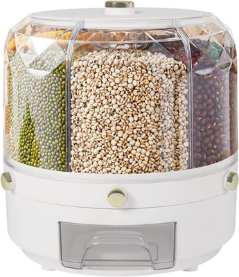 6-Grid Rotating Grain Dispenser, 360° Dry Food Storage Container