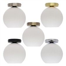 Modern Ceiling Light Fitting White Ribbed Glass Low Ceiling Lighting