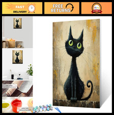 DIY Black Cat Paint by Numbers Kit 16x20" Canvas, Abstract Oil Painting for Adul