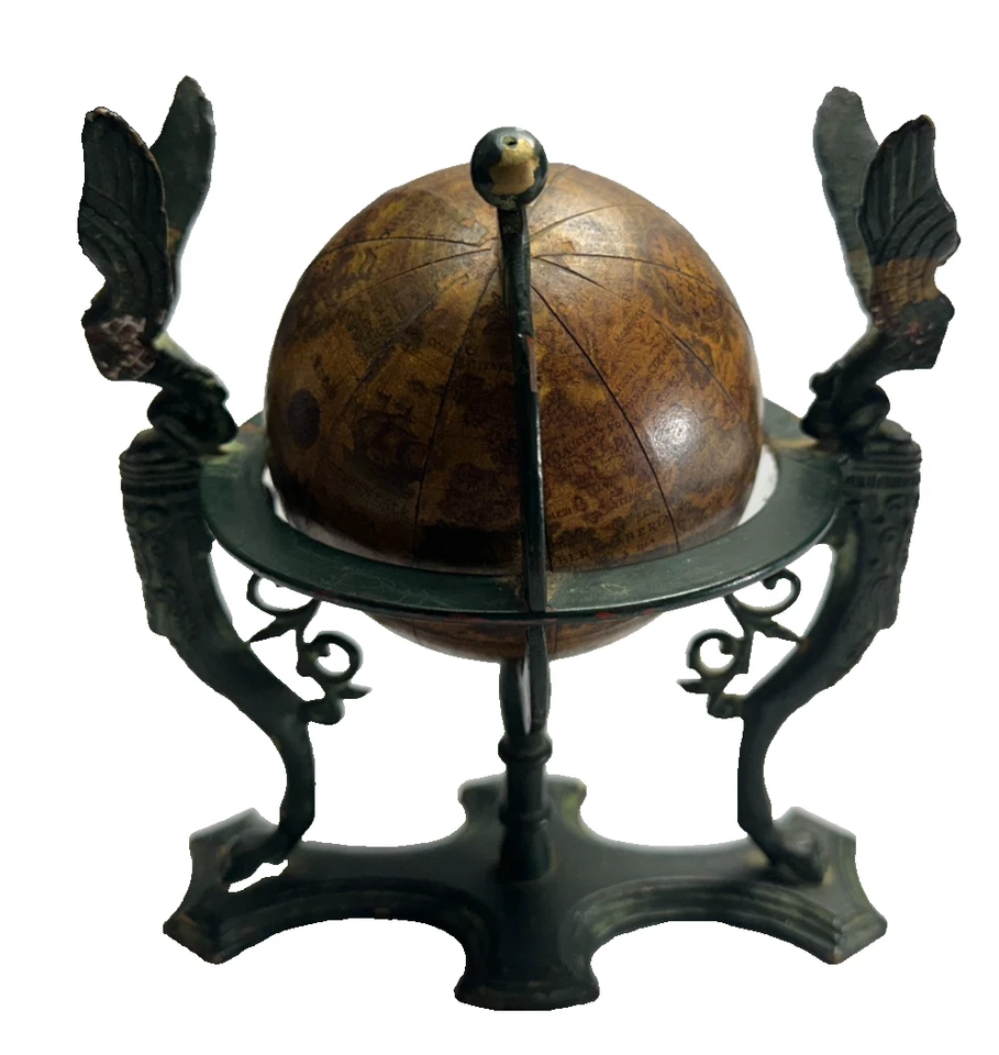 Globo terrestre estilo renacentista esfinge c. años 40-50-hecho en Italia Foto 4 de 4