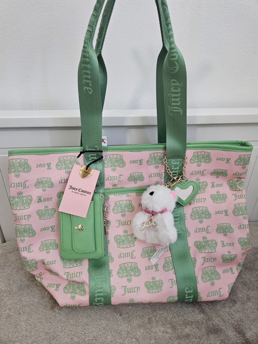 Juicy Couture Festival Large Tote Bag Pink Diamond Retro Green NWT