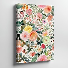 Floral Canvas Wall Art Vintage Watercolor Garden Flowers Green Leaves Print