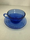 Hazel Atlas Cobalt Blue Aurora Cup and Saucer Set  Depression Glass