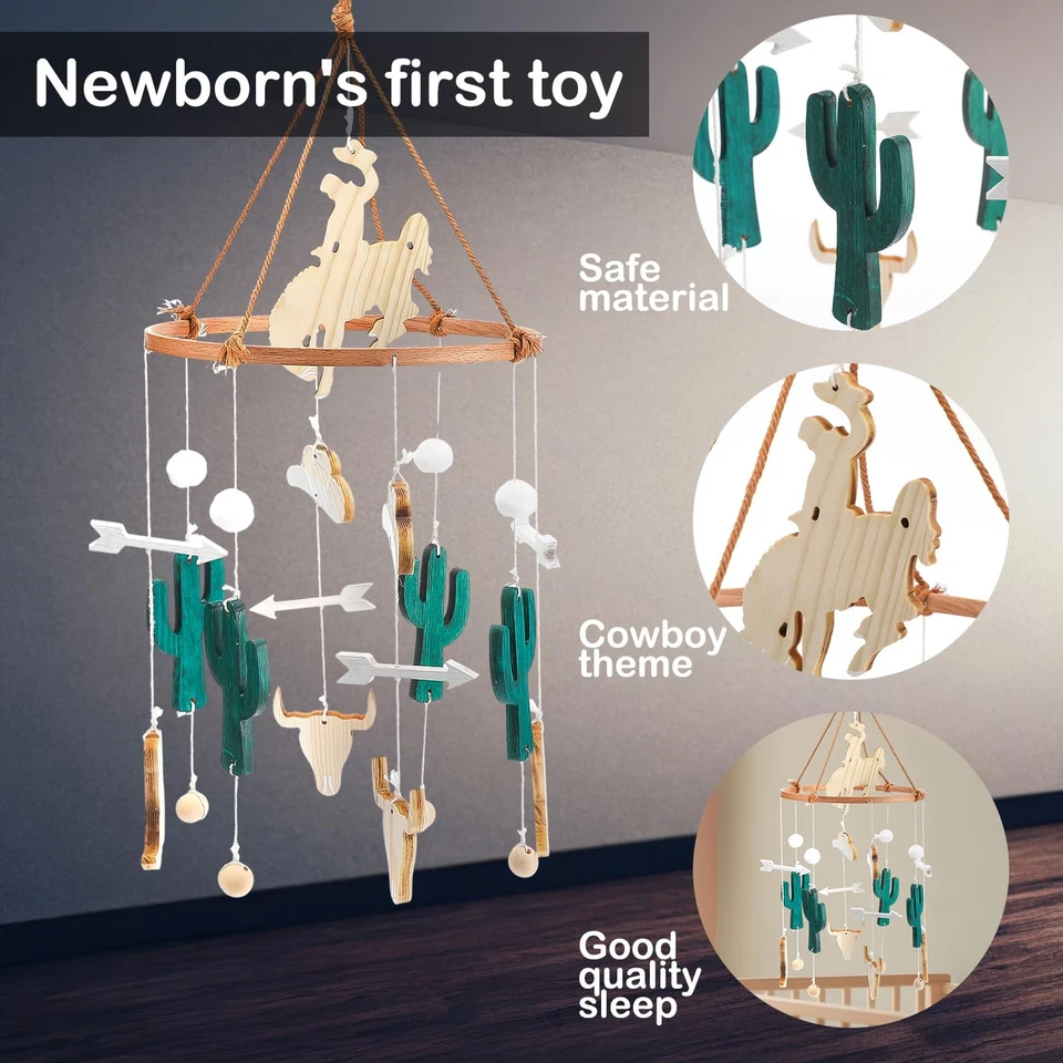 Western Cowboy Baby Mobile for Crib Boho Ceiling Nursery Mobile Wood Wind Chi... - Image 2 of 4