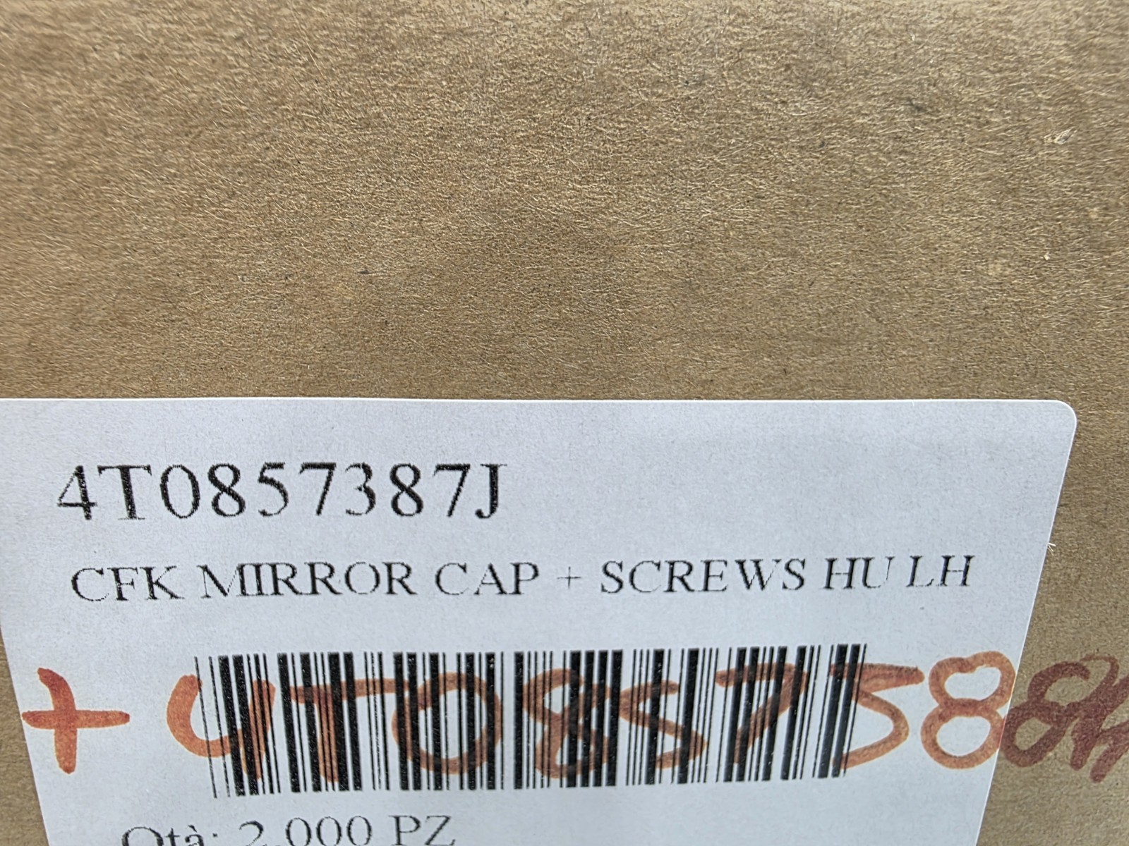 Lamborghini Huracan STO Upper Mirror cover P/N 4T0857387J