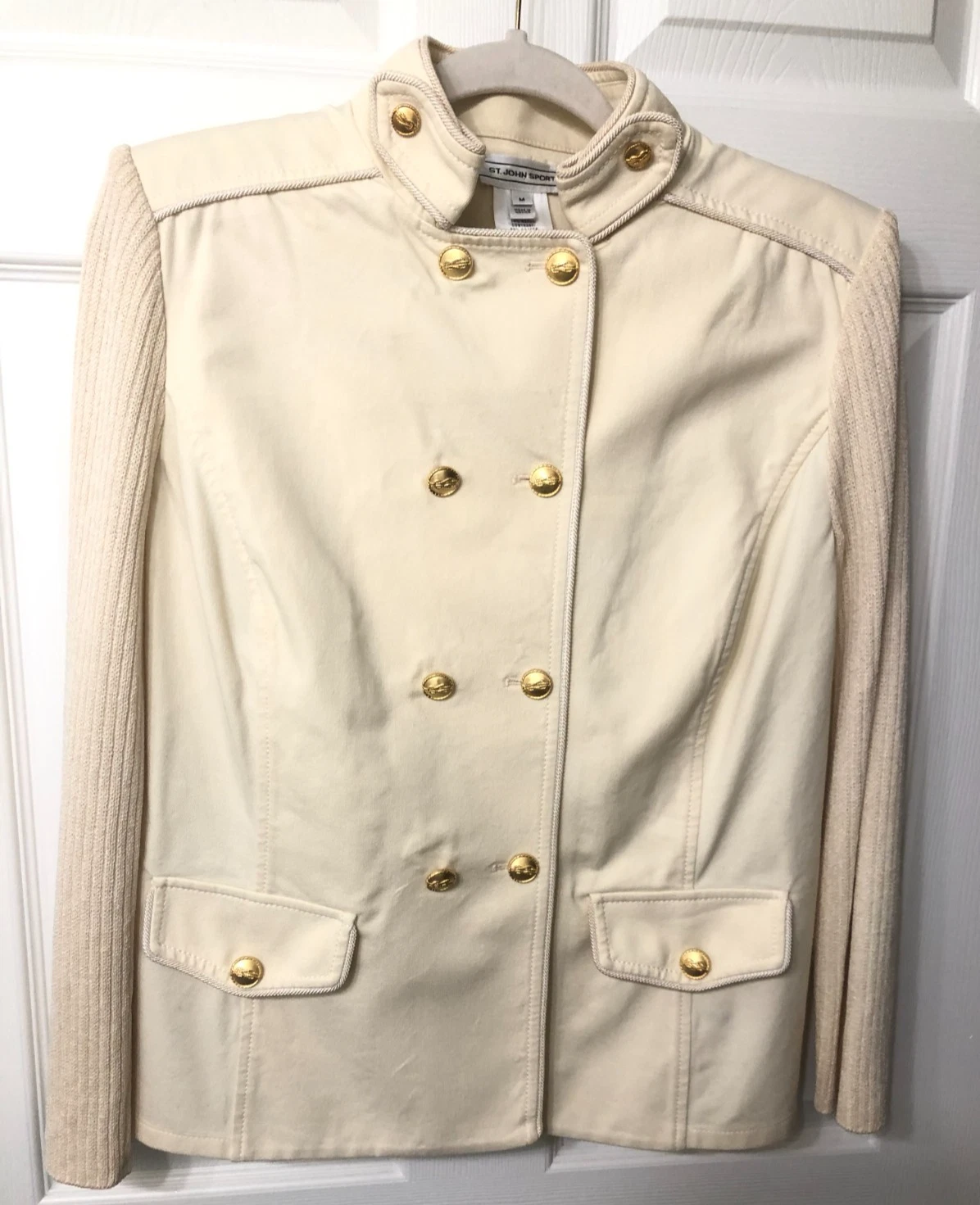 VETEMENTS Giacca blazer ST JOHN SPORT doppiopetto maglia cotone panna bianco sporco taglia M