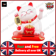 Solar Powered Chinese Maneki Neko Lucky Waving Beckoning Fortune Gift Cat Decor