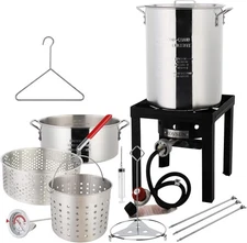 30QT Turkey Fryer & 10QT Fish Fryer Kit w/ 55,000BTU Propane Stove Deep Fryer