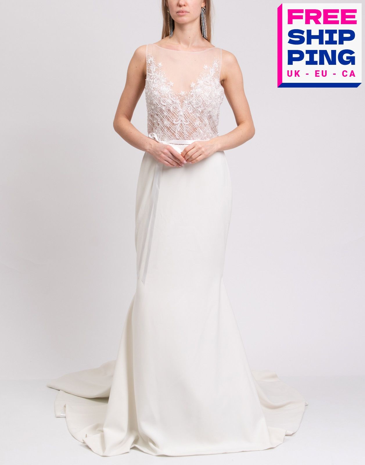 RRP €1861 THEIA Wedding Gown US4 UK8 IT40 S Contrast Silk Embroidered Beaded