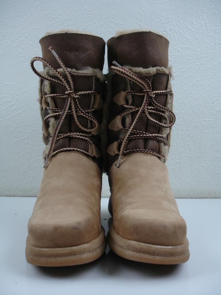Women's 7 M Martino Tan Brown Sheepskin Shearling Fur Boots Lace-Up Canada Snow image 8