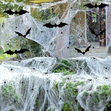 2200 Sqft Super Stretch Cobwebs with 100 Fake Spiders 24 Bats, 2200Sqft-White