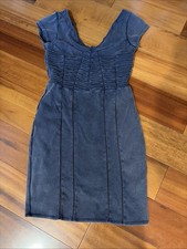 Free People Cotton Indigo blue Dress Seams Size Small Short V Neck Back Lined