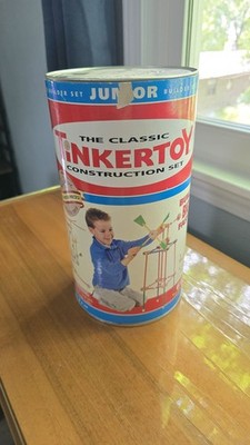 Tinkertoy Junior Builder Set Wooden Construction Toy w/ Original Can Incomplete