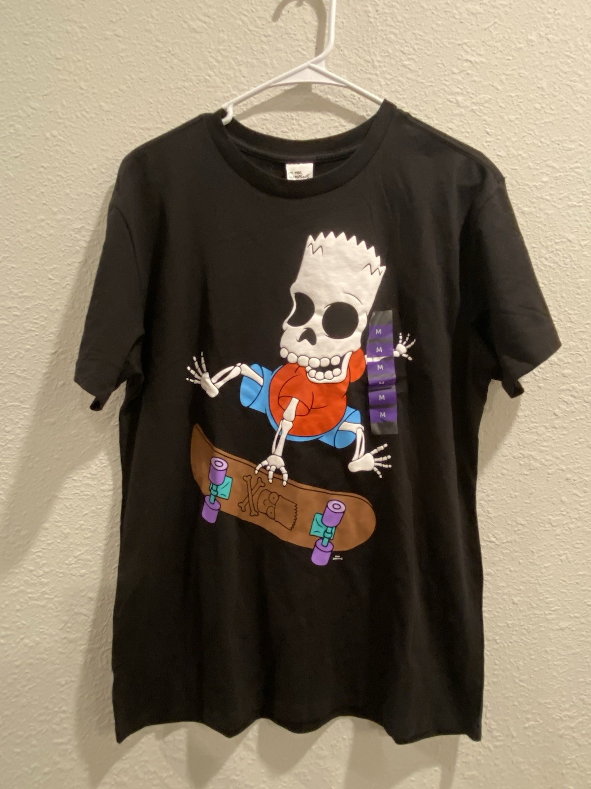 The Simpsons Bart Simpson Skeleton Skateboard T Shirt Mens M Short Sleeve Black