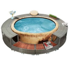 Bordo Vasca Spa Polyrattan Tondo Nero Piscina Idromassaggio Giardino vidaXL