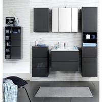 Komplett BadezimmermöBel Set Grau 60Cm Waschtisch & Led Spiegelschrank BadmöBel