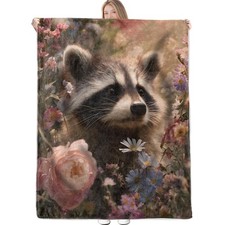 Raccoon Floral Throw Blanket Flannel Fuzzy Warm Cozy Room Decor 50x60 Inch