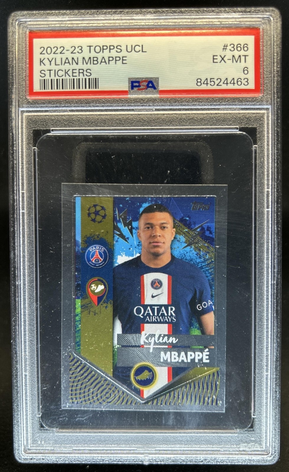 2022-23 Topps UEFA Sticker Collection Kylian Mbappe #366 PSG PSA 6