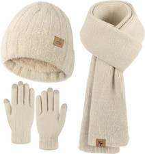 Cozy Winter Beanie, Scarf  Touch Screen Gloves Set - Perfect Gift for Women