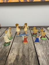 1950 ANTIQUE EZGEBIRGE FLACHFIGUR HOLZKUNST CHRISTMAS NATIVITY SCENE ORNAMENT