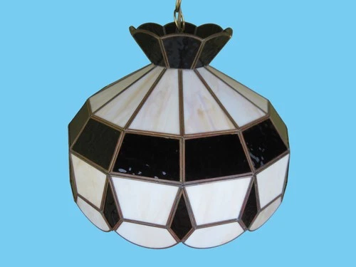 Vintage Tiffany Style Black & White Slag Glass Hanging Swag Lamp