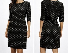 Jigsaw Black Polka Dot Midi Dress UK10 3/4 Sleeve Fitted Stretch RRP £120