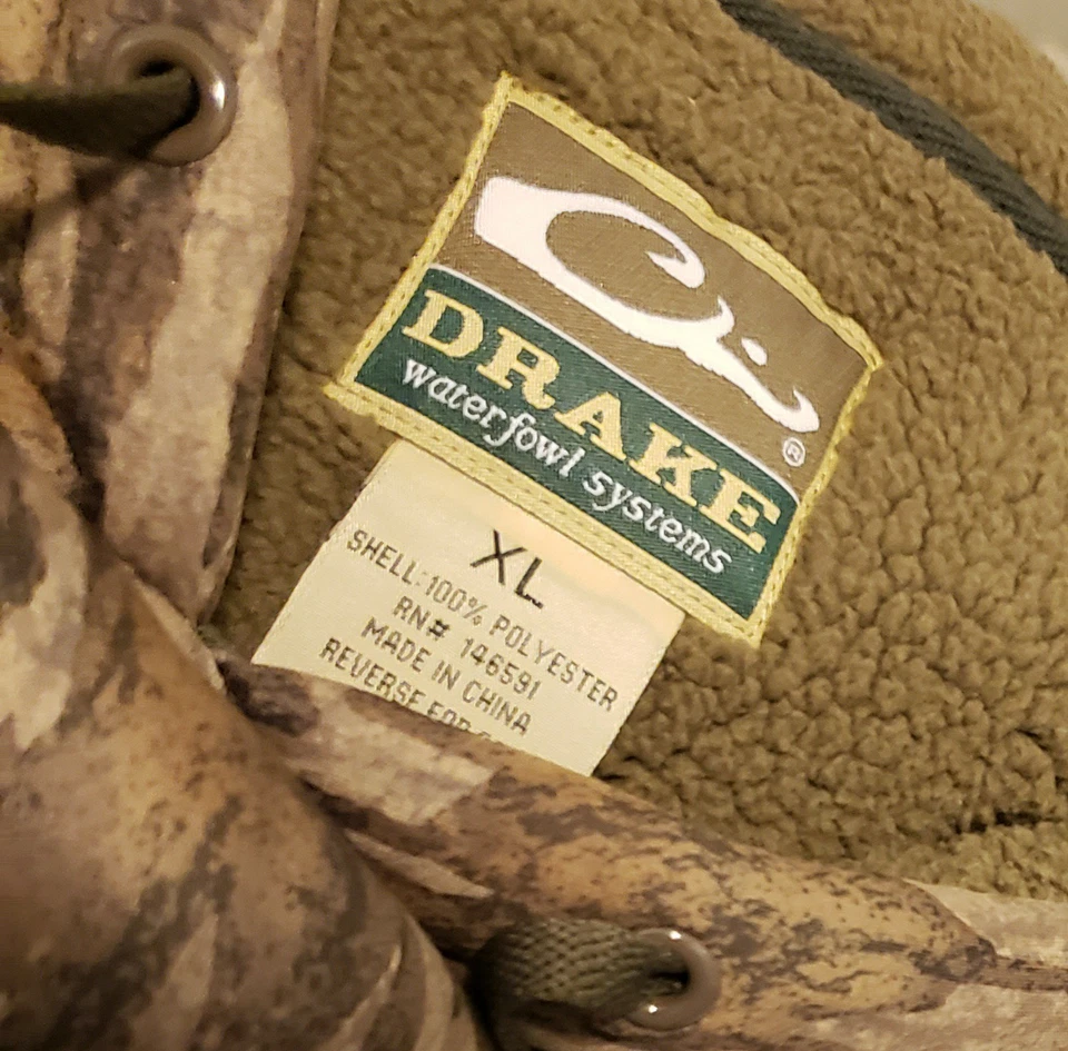 Mens DRAKE Waterfowl 1/4 Zip Mossy Oak Fleece Lined Pullover Hoodie Size XL - Image 3 of 3