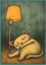 ACEO 2.5x3.5 watercolor painting - cat kitten sweet dreams fantasy surreal