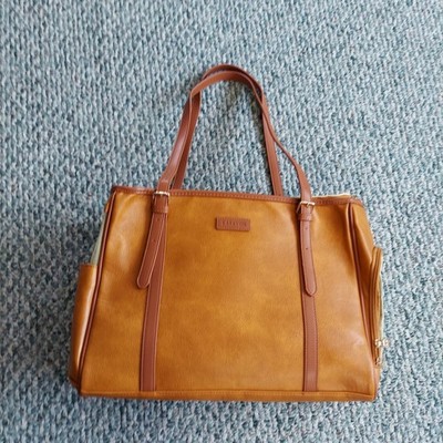 Lasaviin Fashion Pet Carrier Purse Beige Leather Tote Bag 
